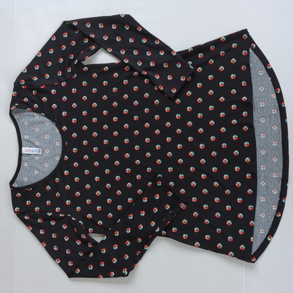 LulaRoe Scoop Neck LS High Low Top M Black Multicolor - Picture 7 of 12